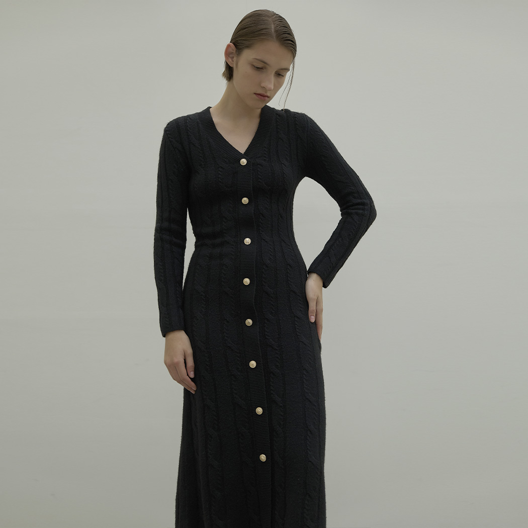 (OP-6129)Cable slim maxi knit dress
