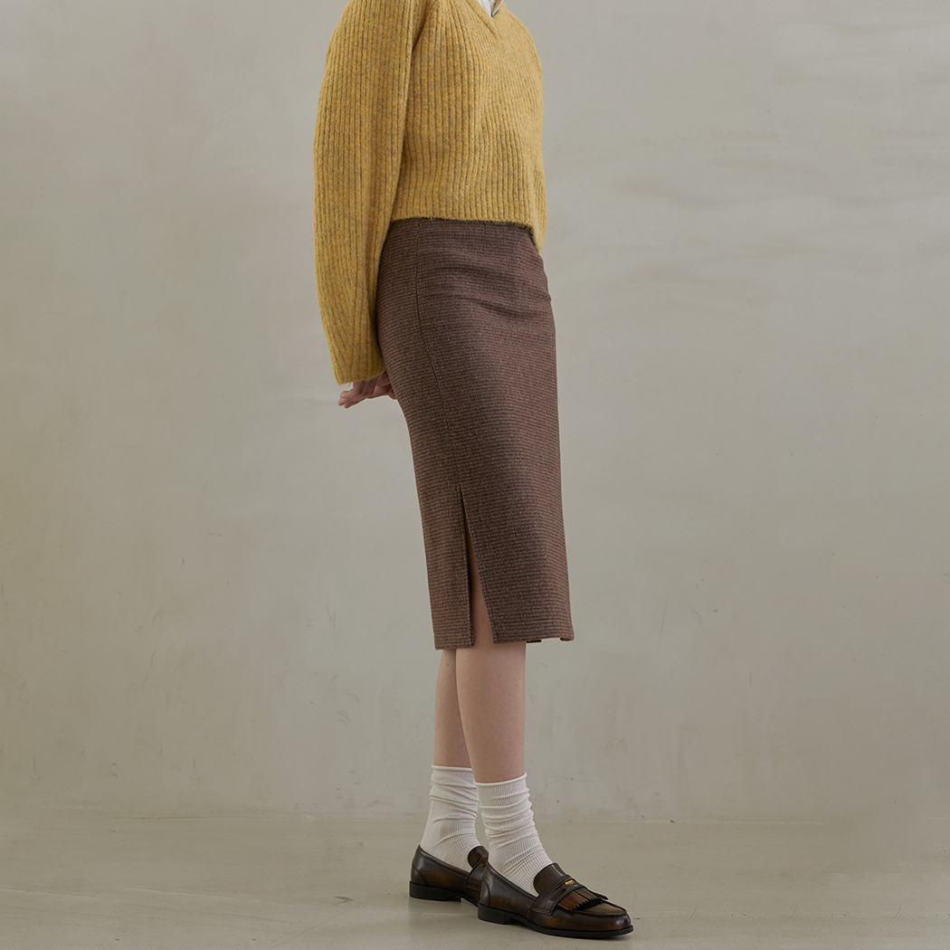 (SK-4885)Larson wool set-up midi skirt