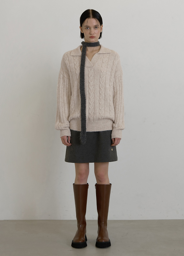 (T-6715)Wool hairy overfit collar knit Korea