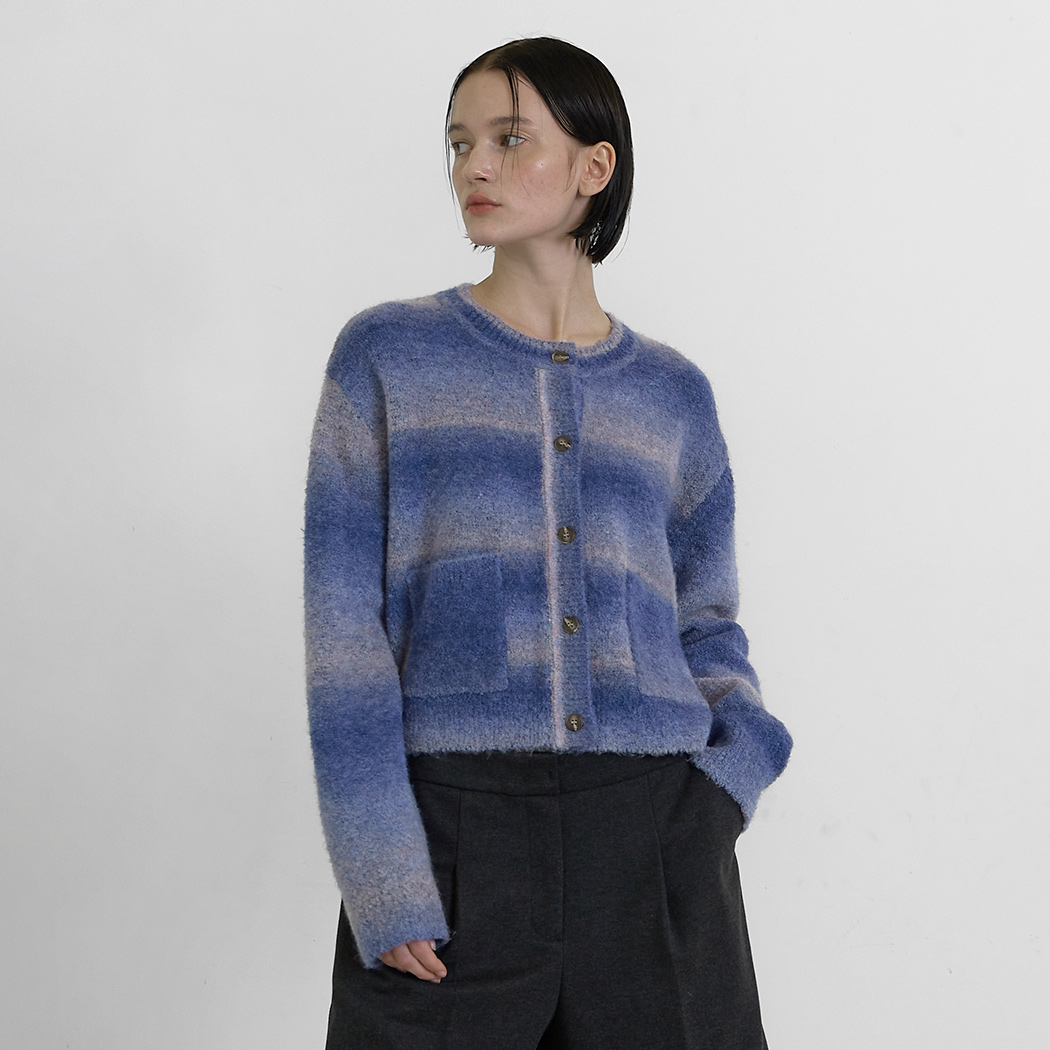 (JK-2891)Gradation wool bouclé knit jacket