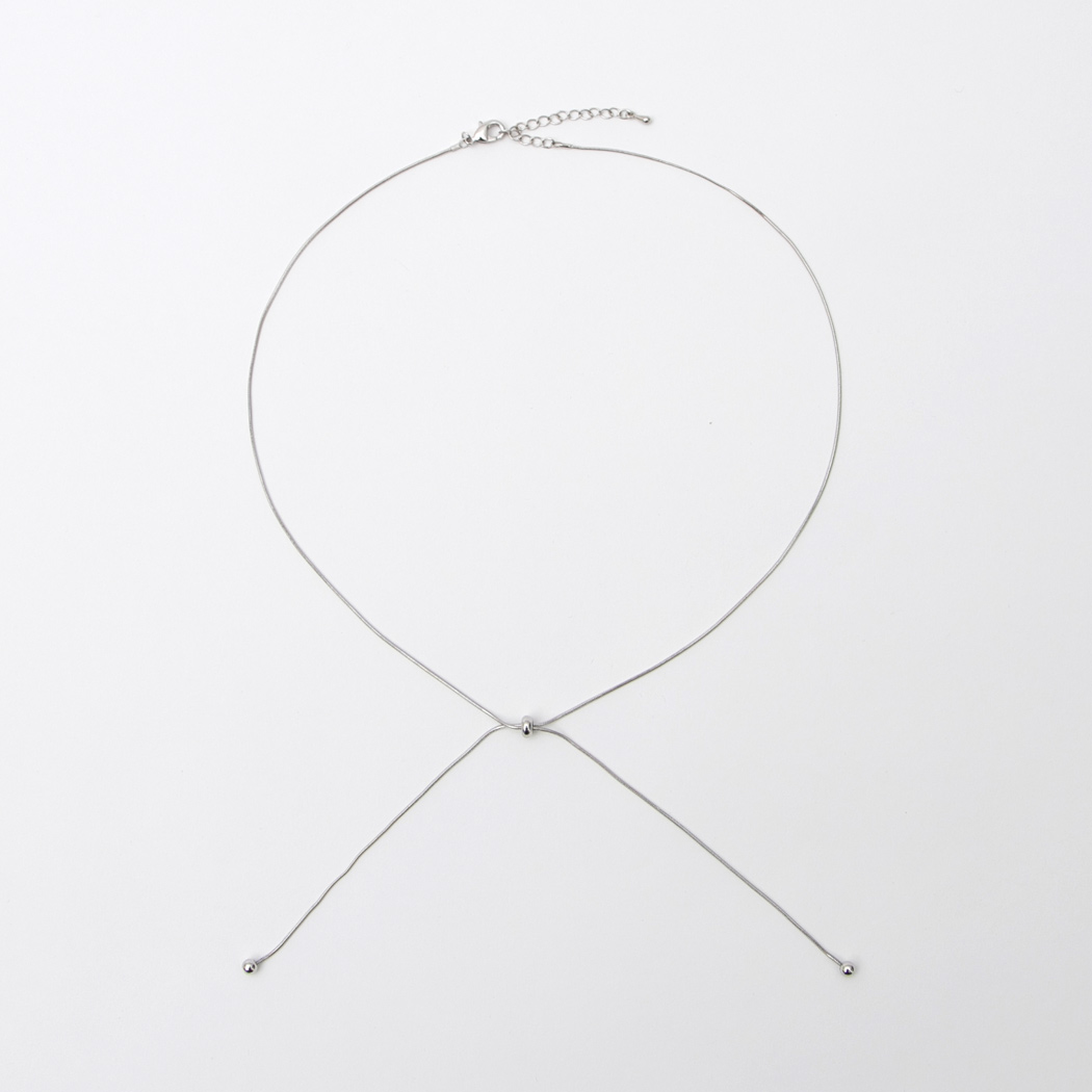 (N-850)Silver Ball Tie Necklace Korea