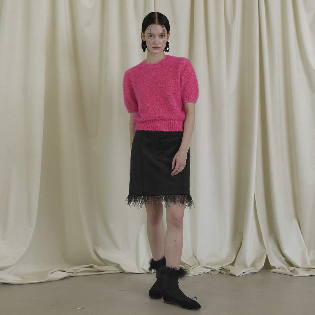 (SK-4877)Ludia Feather Velvet Mini Skirt Korea