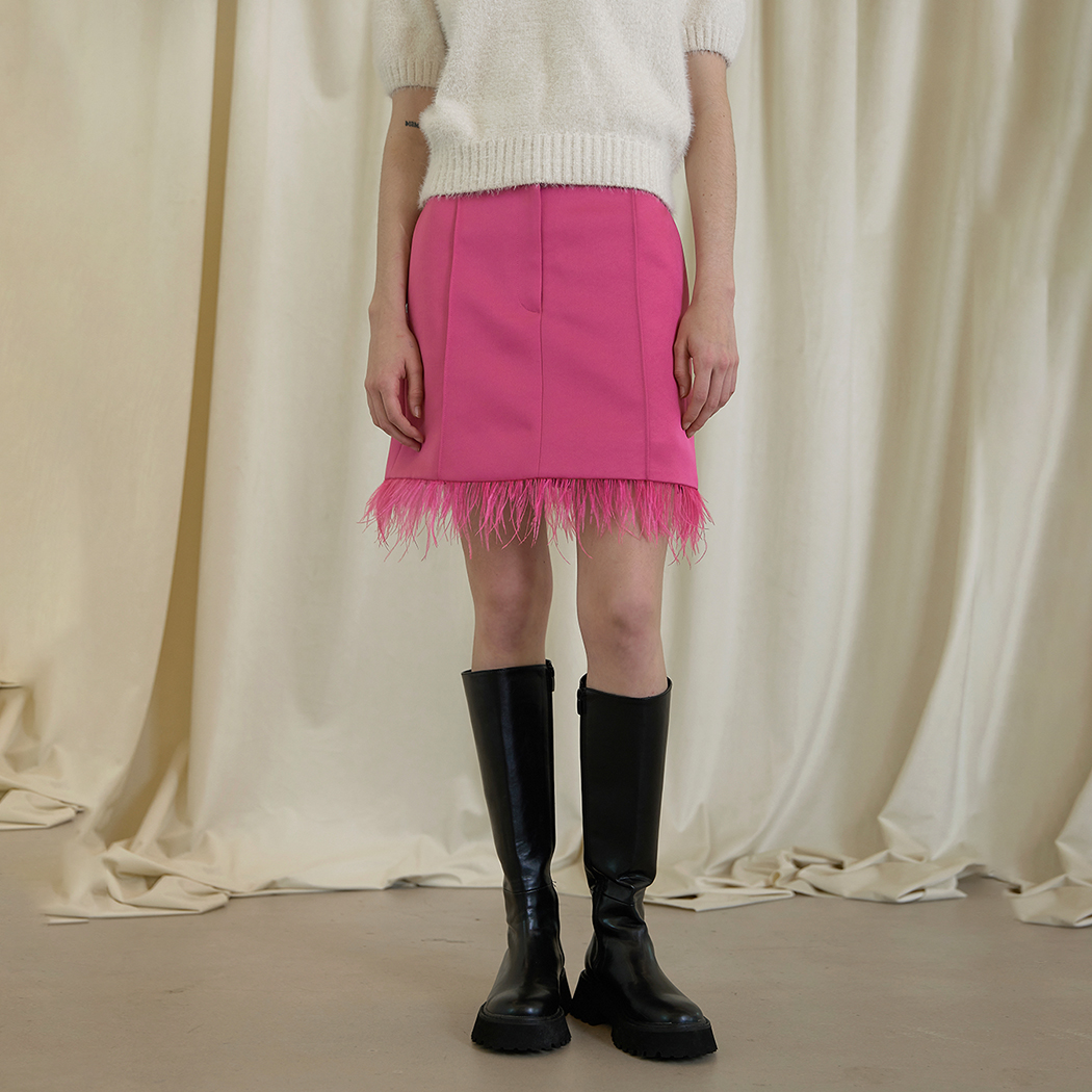 (SK-4875)Lydia Feather Satin Mini Skirt