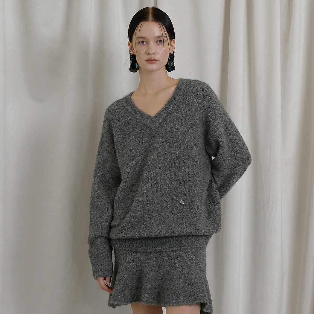 (T-6729)Colin Wool Boucle Overfit V-Neck Knit Gray