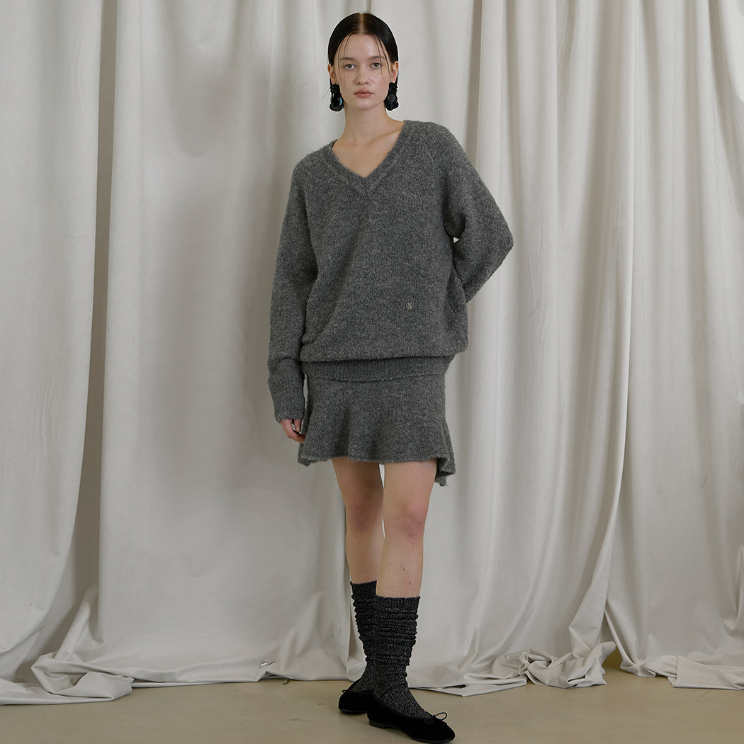 (SK-4874)Colin Wool Boucle Mini Knit Skirt Gray
