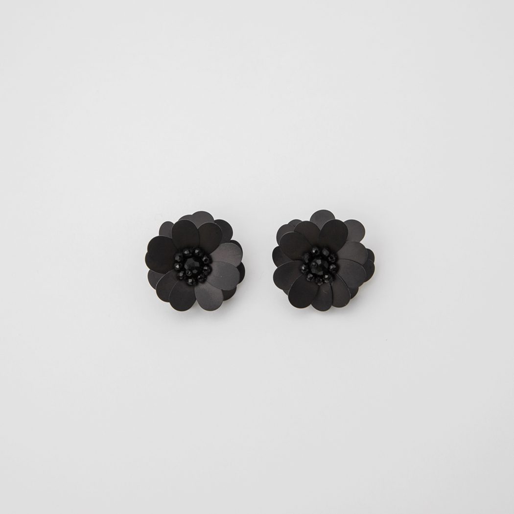 (E-1581)Flower Bead Silver Needle Earrings