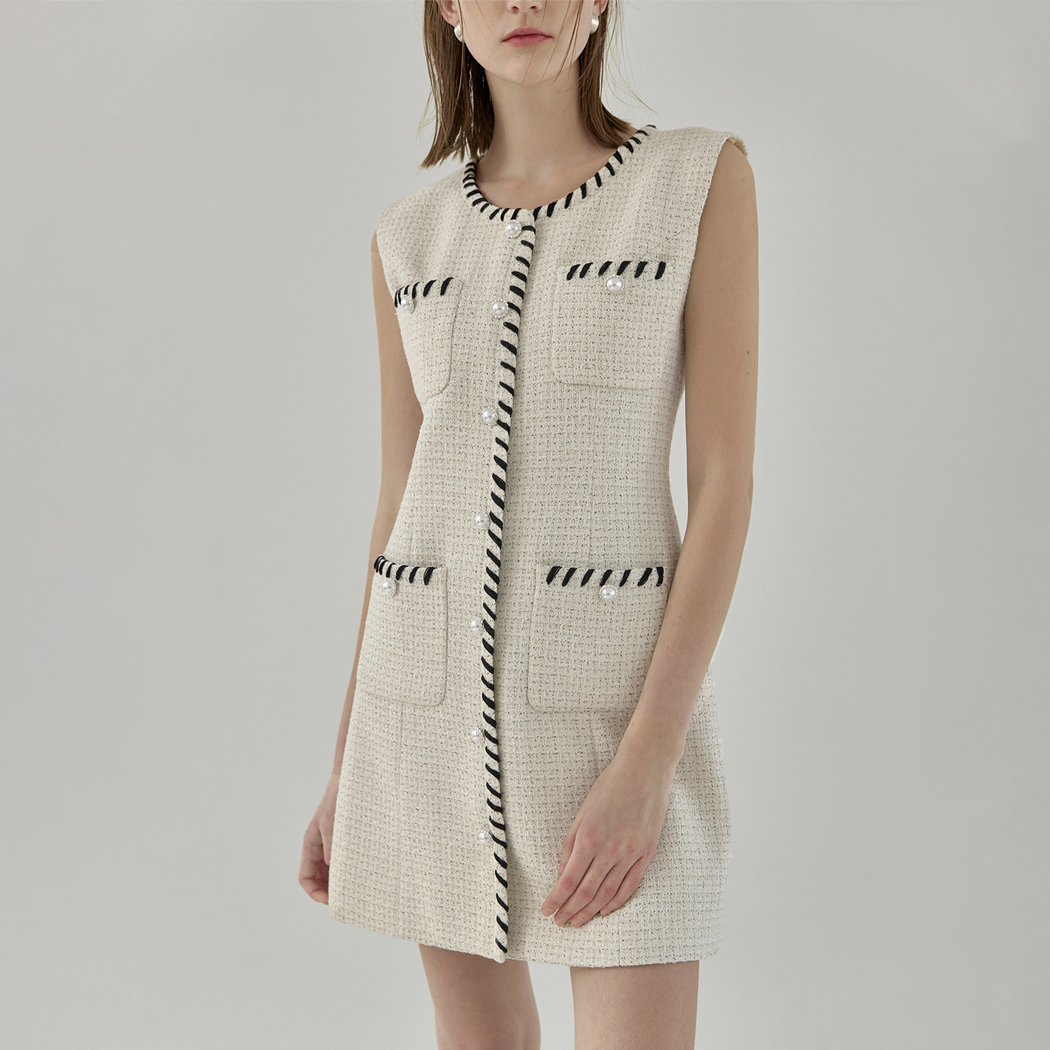 (OP-6041)Pure Tweed Sleeveless Dress