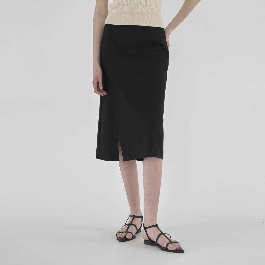 (SK-4779)Sienne Unbalanced Slit Midi Skirt