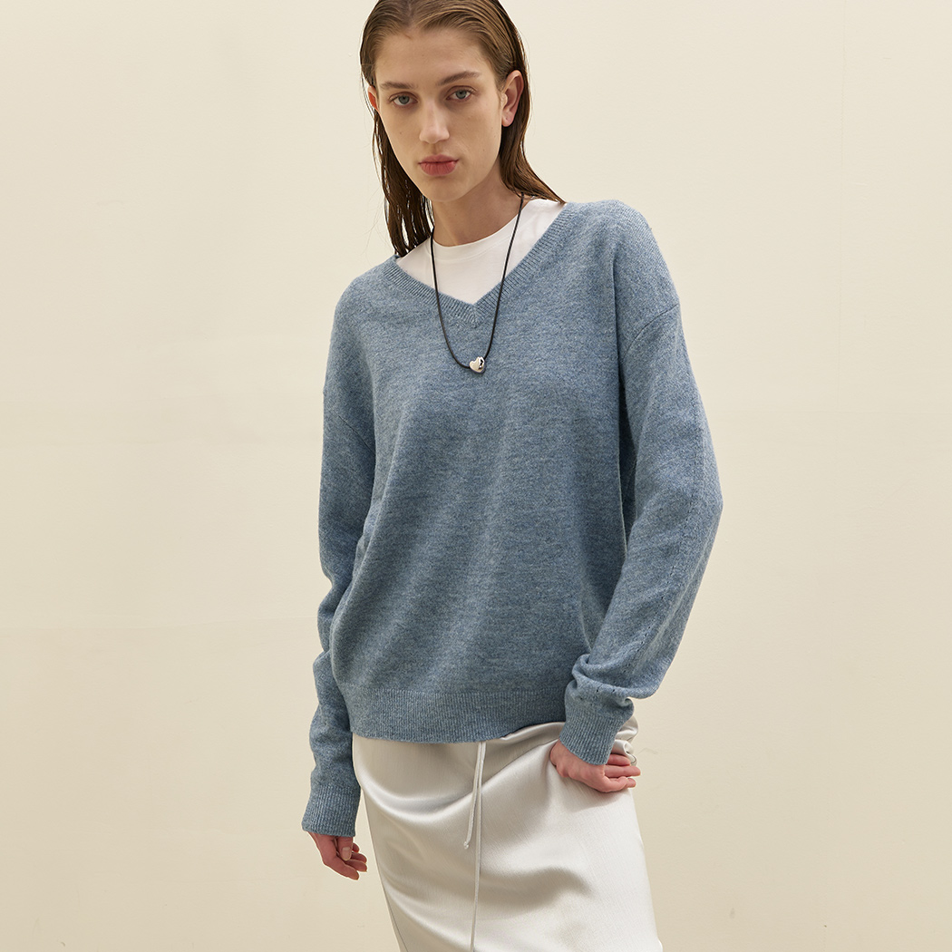 (T-6704) SCASH POINT LOOSE FIT V NECK KNIT