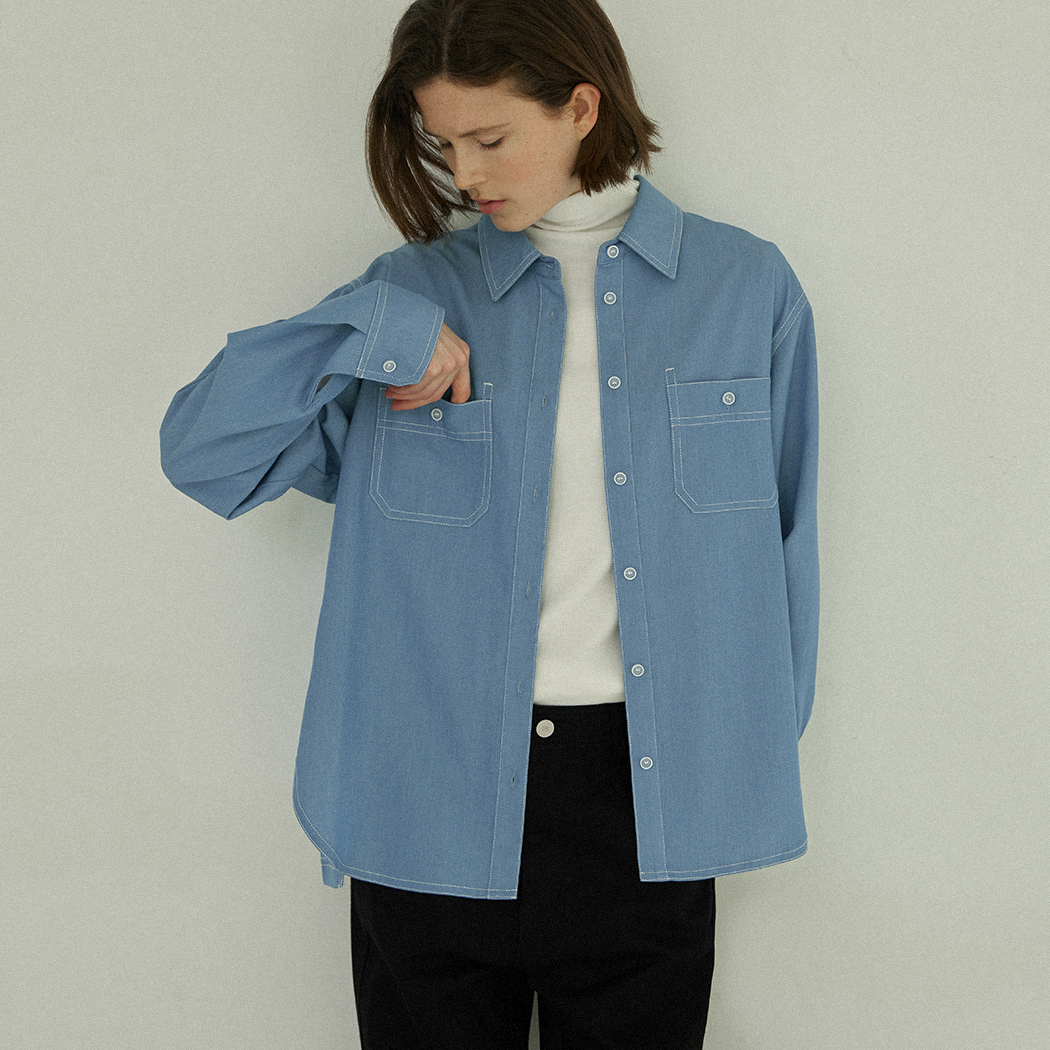 (Z-BL-4185)OEN STITCH POINT OVERFIT SHIRT