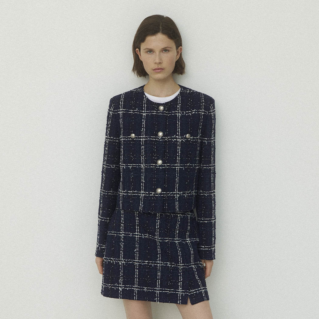 (JK-2977)NAUV CHECK SET-UP TWEED JACKET