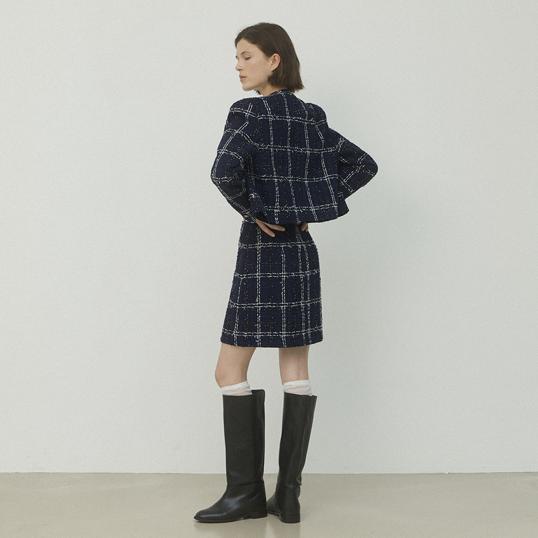 (SK-4964)NAUV CHECK SET-UP TWEED SKIRT