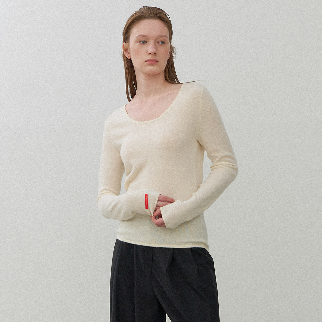 (T-6968)ESSENTIAL CASHMERE BOAT NECK SLIM KNIT