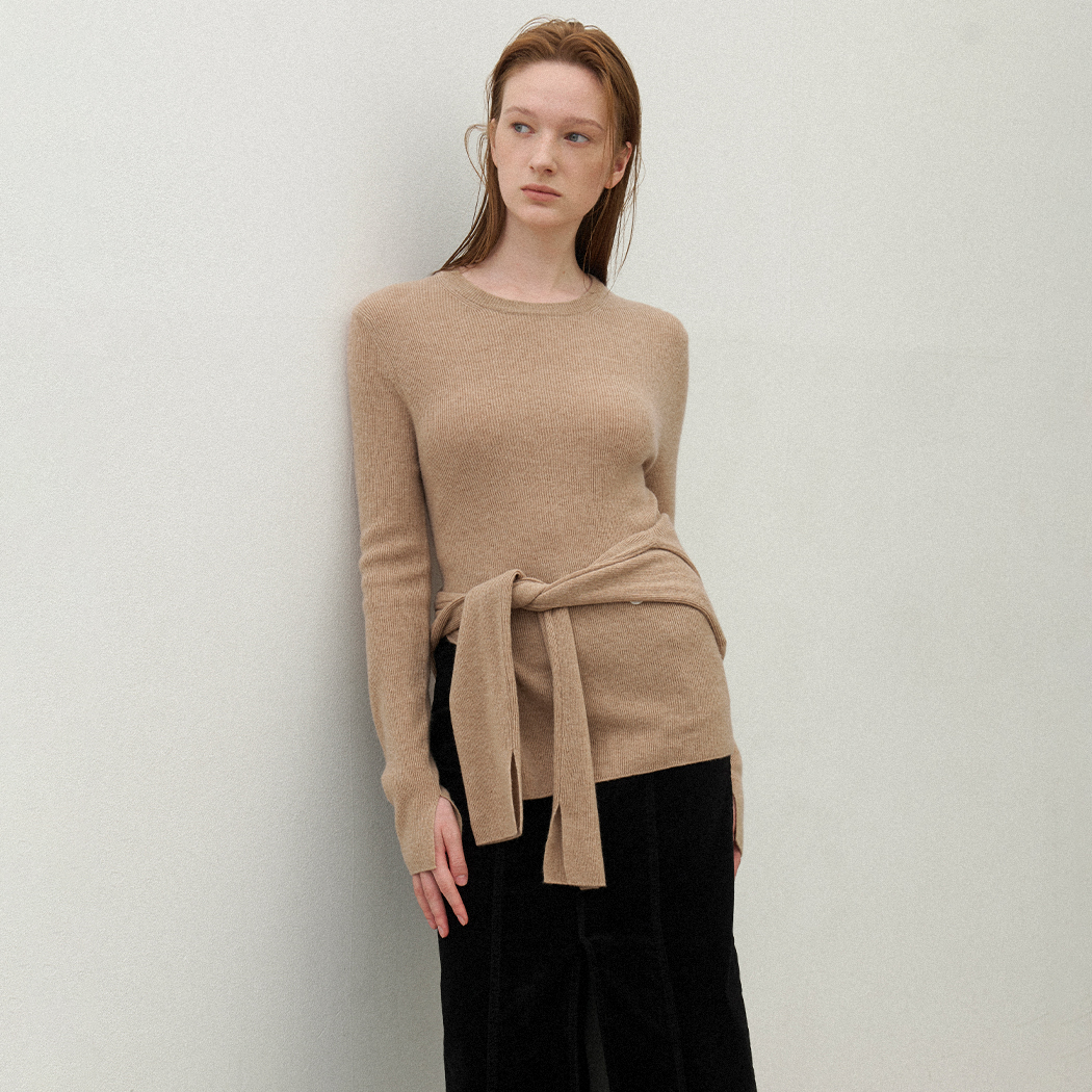 (T-6987)ESSENTIAL CASHMERE UNBAL ROUND KNIT