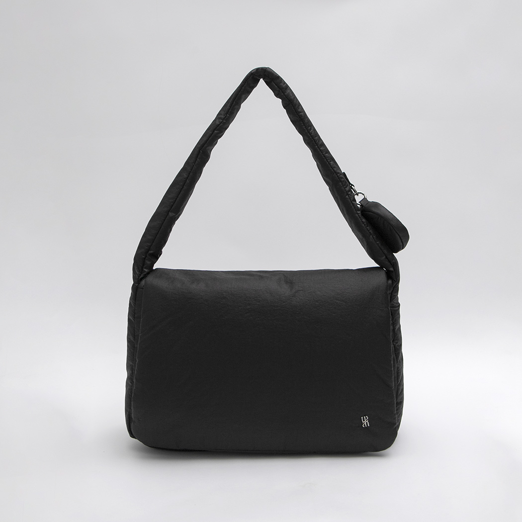 (B-2441)GLOSSY NYLON PADDED SHOULDER BAG