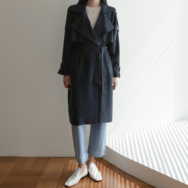 (CT-1062)Classic Belted Trench Coat S