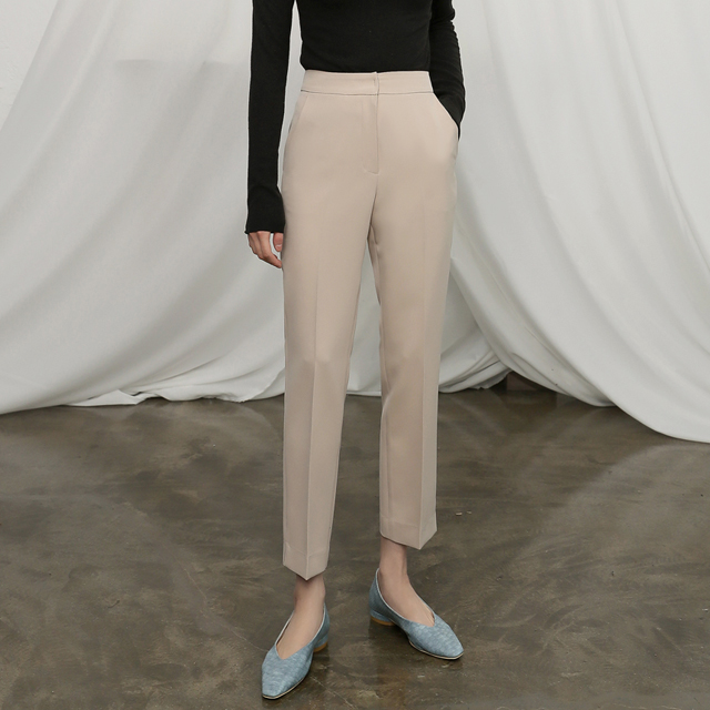 (PT-3499)Basic Banding Slit Pants