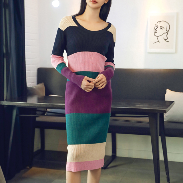 (OP-3999)Slim fit color block knit one-piece