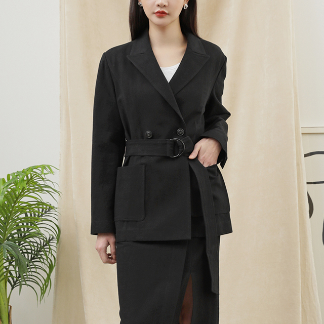 (JK-1888)Linen Belted Set-up Jacket S
