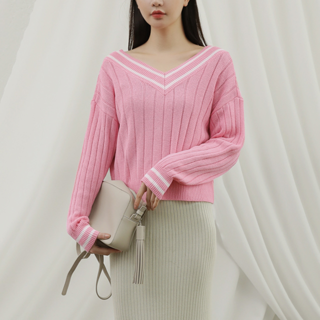 (CD-1225) Two-way V-neck knit cardigan