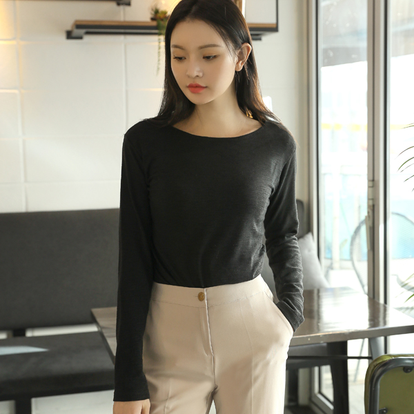 (T-4560) Basic Round Slim Fleece Tee