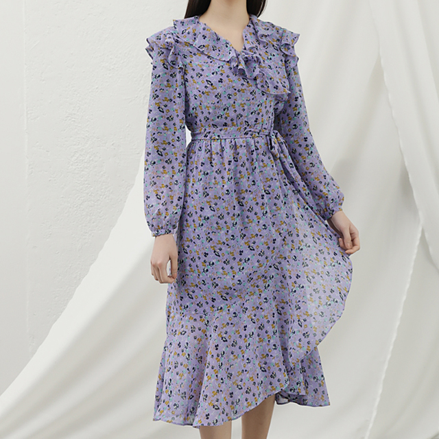 (OP-4149)Lavender Print Wrap One Piece S