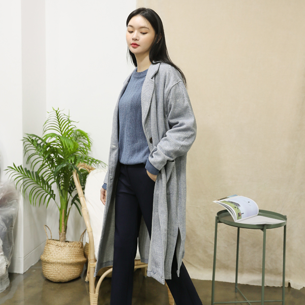 (CT-1154) Herringbone pattern single pocket coat