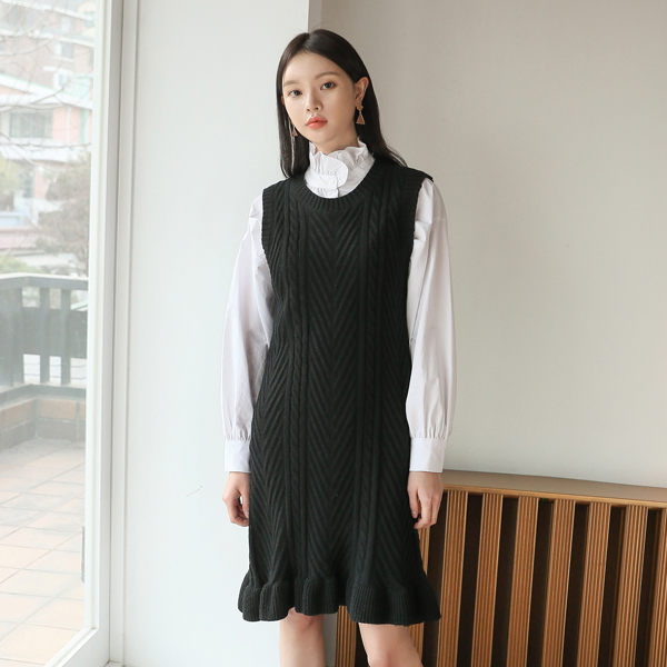 (OP-4229) Frill Line Sleeveless Knit One Piece