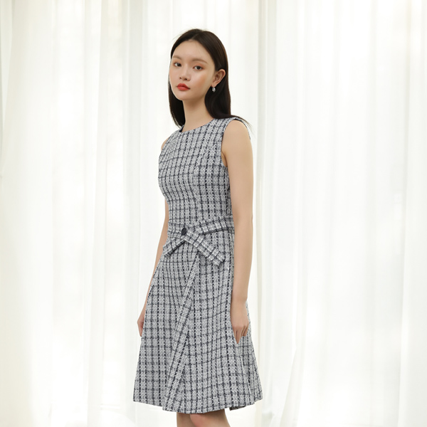 (OP-4238)Feminine Sleeveless Tweed One Piece S