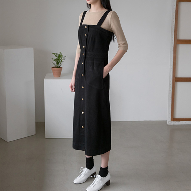 (OP-4261) Button Layered Denim One Piece