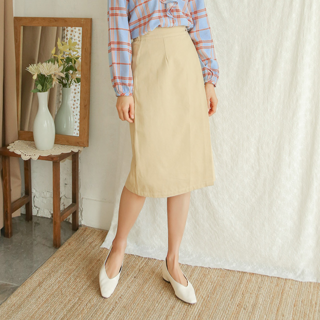 (SK-3278) Button Pointed Banding Wrap Skirt