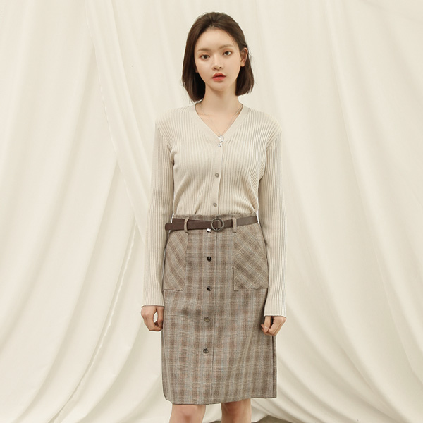 (SK-3285) Check Pattern Belted Midi Skirt S