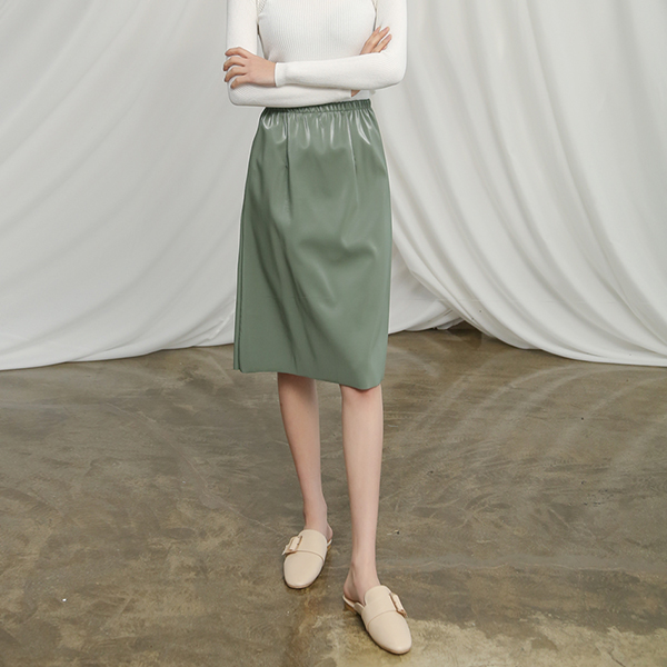 (SK-3288)Leather texture banding skirt