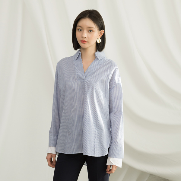 (BL-3203) Modern Striped Shirt Blouse