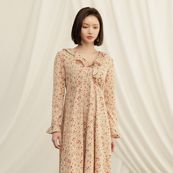 (OP-4271) V-neck frill floral one-piece
