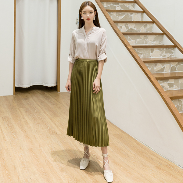 (SK-3310) Solid Flat Silky Skirt