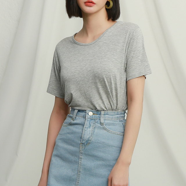 (T-4622) Simple Wide Neck Tee