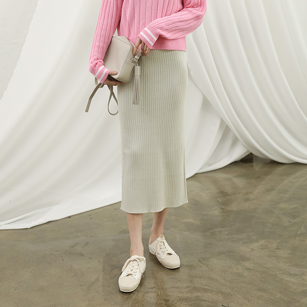 (SK-3327)Basic Slit Knit Skirt