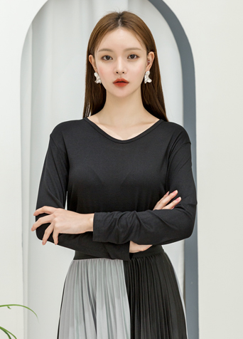 (SK-3577)Half Color Mixed Banding Skirt Korea