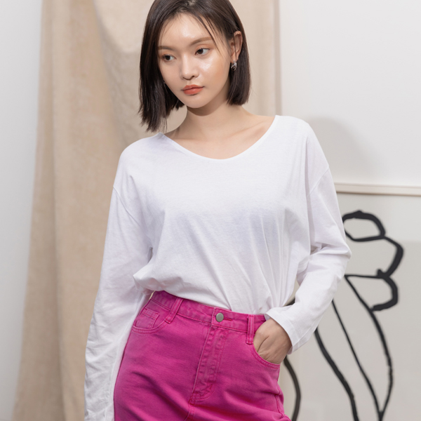 (T-4646) Unbalanced Slit Loose Tee