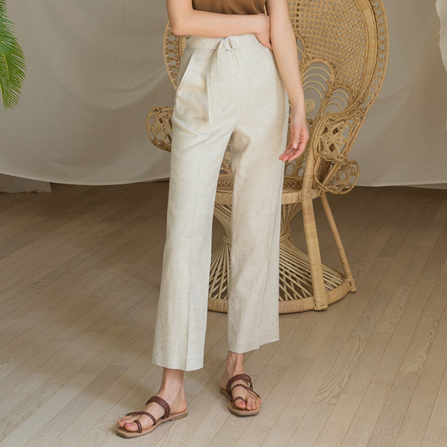 (PT-3606)Linen Set-up Belted Pants S