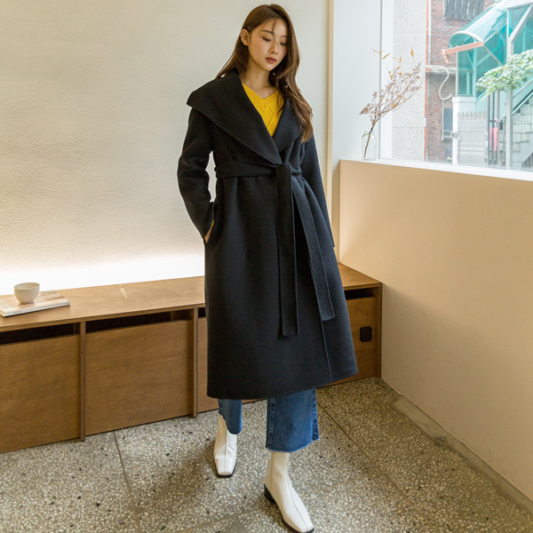 (CT-1194) Wool shawl collar handmade coat S