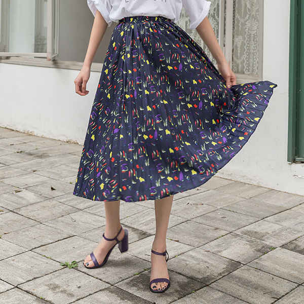 (SK-3504)Colored Pleated Banding Skirt