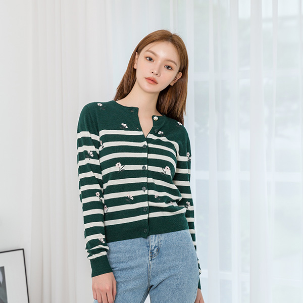 (CD-1293) Wool preppy embroidery point knit cardigan