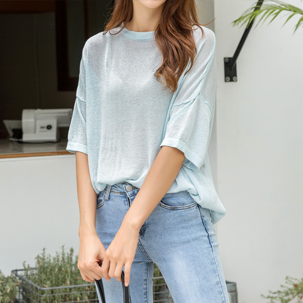 (T-4869)Loose Metal See-Through Knit