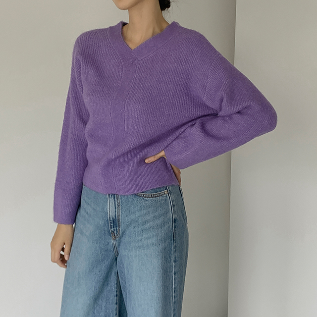 (T-4873) V-neck overfit knit Korea