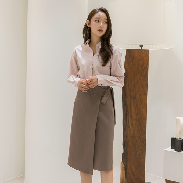 (SK-3474)Uneven Wrap Midi Skirt