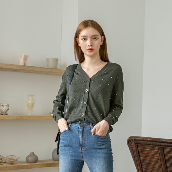 (CD-1360) Pearl Pattern Knit Cardigan