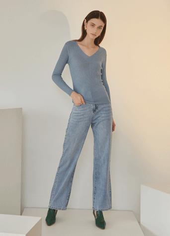 (PT-3883) Inside Slit Wide Denim Pants Korea