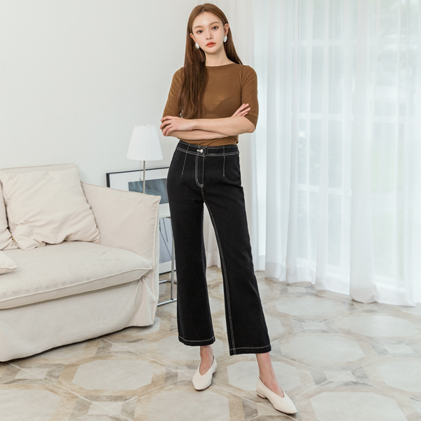 (PT-3804)Stitch Point Set-up Denim Pants